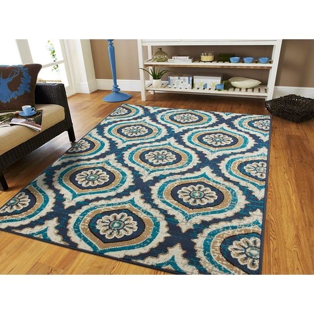 Century Rugs Blue Dining Room Rug for Under the Table 8x10 Contemporary