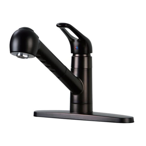 Century Single Metal Loop Pull Out Kitchen Faucet with Deck Plate, Oil Rubbed Bronze