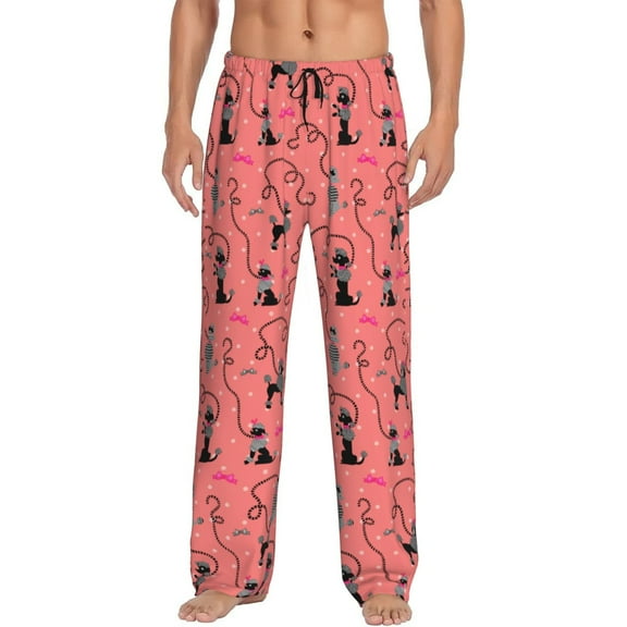 Century Vintage Poodle Dogs Men's Pajama Pants Soft Breathable Sleep Lounge Pants With Pockets, Elastic Waist PJS Bottoms For Nightwear & Home Small