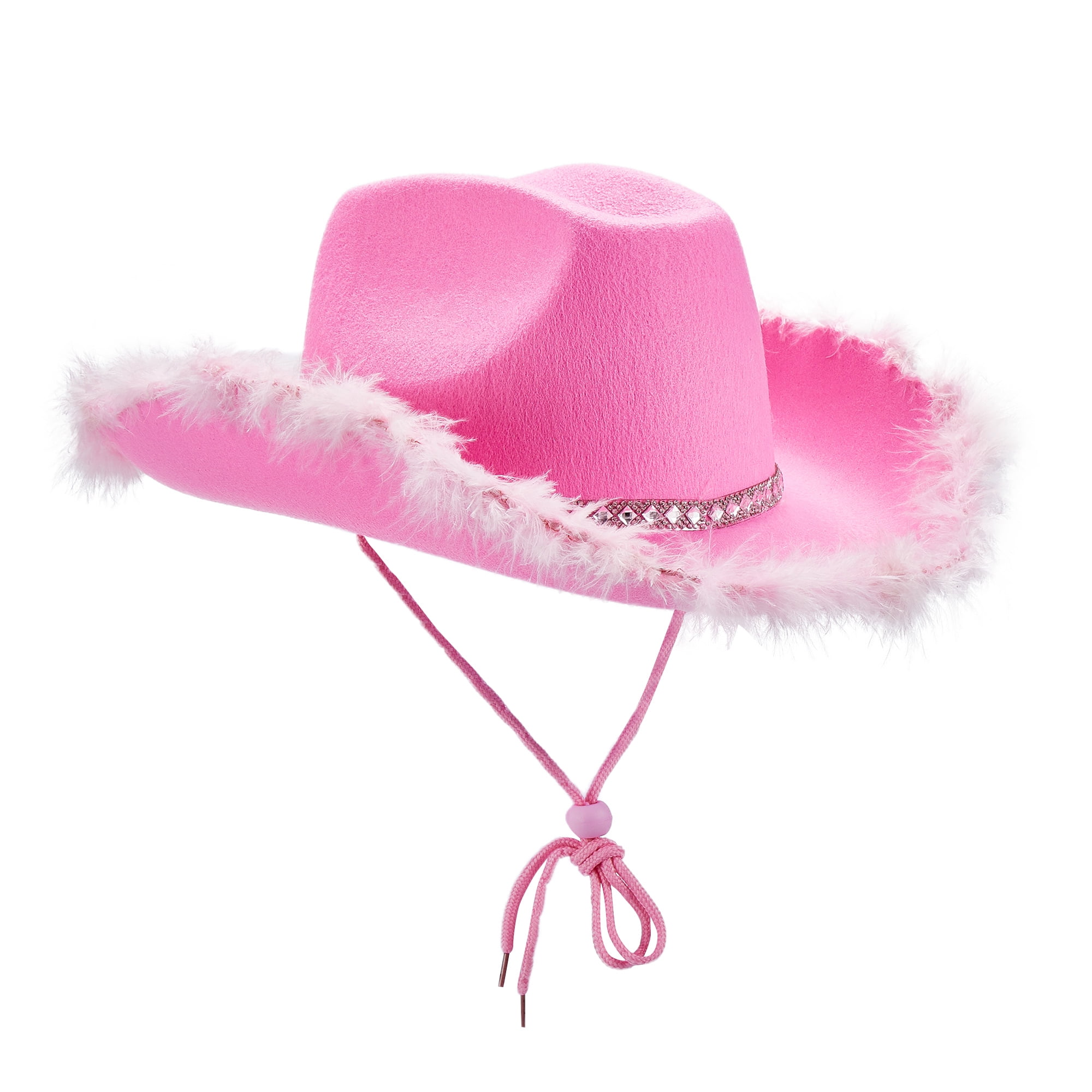 CenturyX Felt Cowboy Hat for Women Novelty Cowboy Hat with Feathers Wide  Brim Cowgirl Hat for Women, Western Party Hat Accessories Pink One Size
