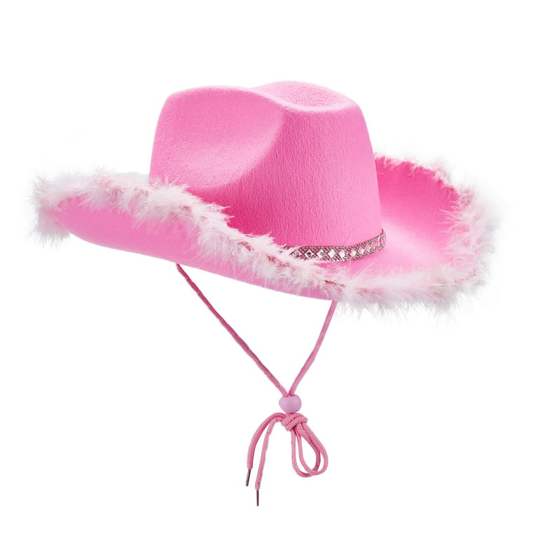CenturyX Felt Cowboy Hat for Women Novelty Cowboy Hat with Feathers Wide  Brim Cowgirl Hat for Women, Western Party Hat Accessories Pink One Size