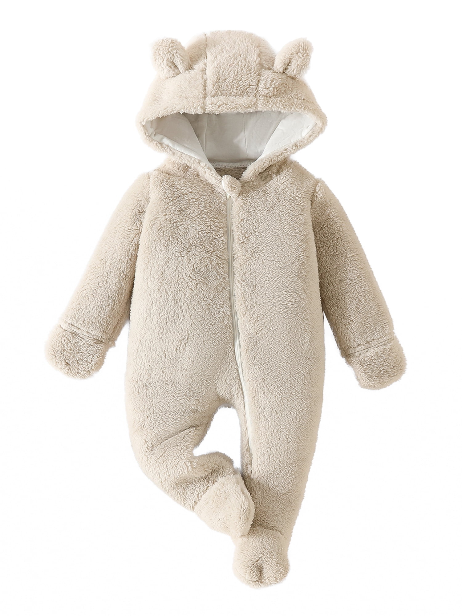 CenturyX Infant Baby Winter Fuzzy Jumpsuit, Bear Ear Snowsuit Hooded