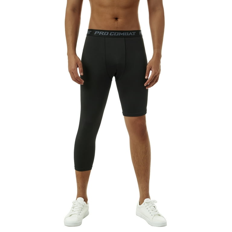 CenturyX Men One Leg Compression Pants 3/4 Capri Tights Athletic Basketball  Leggings Workout Base Layer Underwear Black 2 XL 