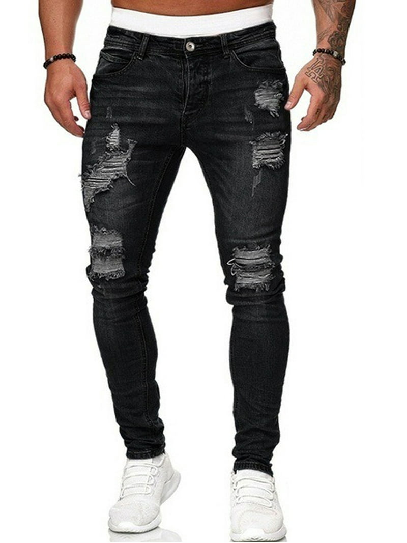 CenturyX Men's Skinny Distressed Ripped Jeans Destroyed Stretchy
