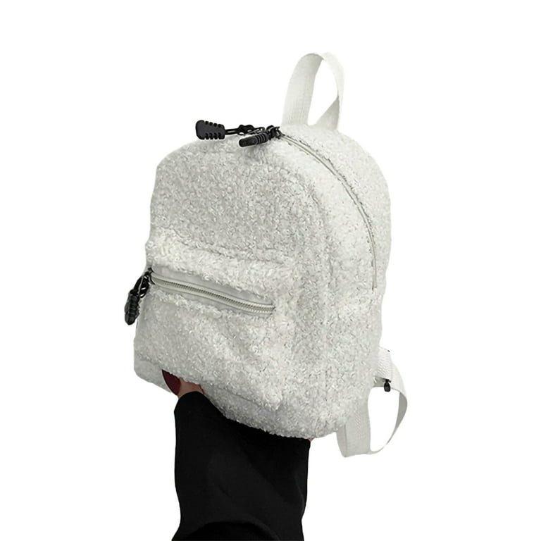CenturyX Mini Plush Backpack Solid Color Women Little Girls Wild Fashion Soft Autumn Winter Stylish Small Daypack for Shopping Street White 17cmx18cmx11xm Walmart