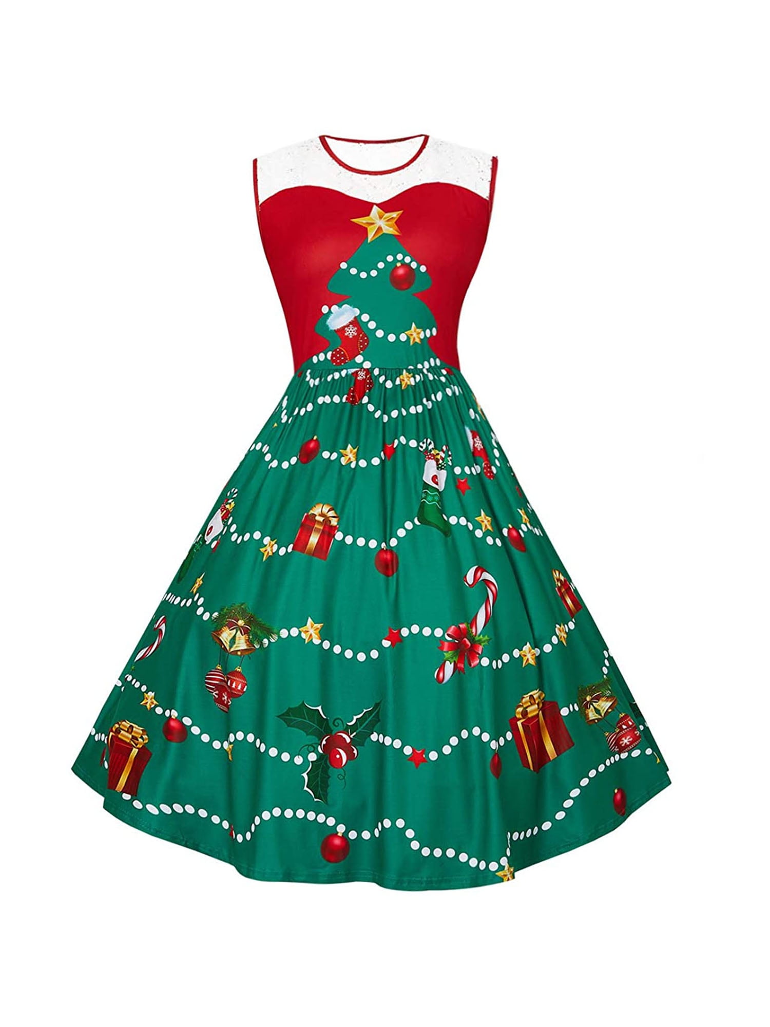 CenturyX Ugly Christmas Party Dresses for Women Siless Dress Santa Christmas Tree Costume Knee-Length Dress Green Christmas Tree M