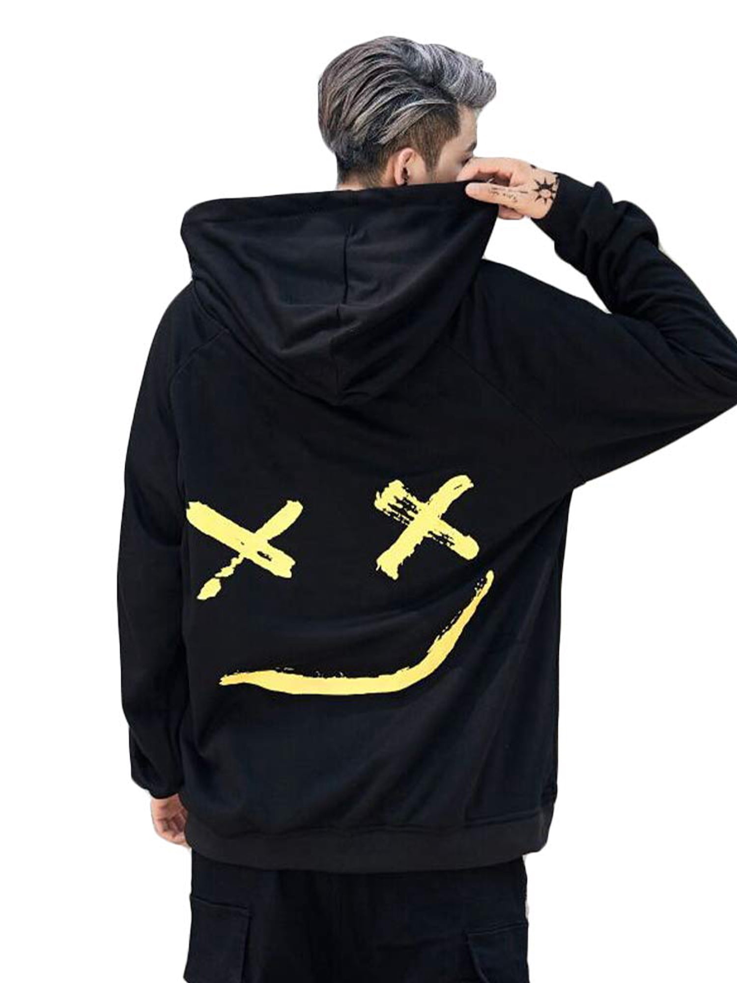 CenturyX Unisex Hoodies Sweatshirt Happy Smiling Face Print Men Patchwork  Hoodies Women Long Sleeve Hooded Pullover Jumper Sweatshirt Black XL -  Walmart.com
