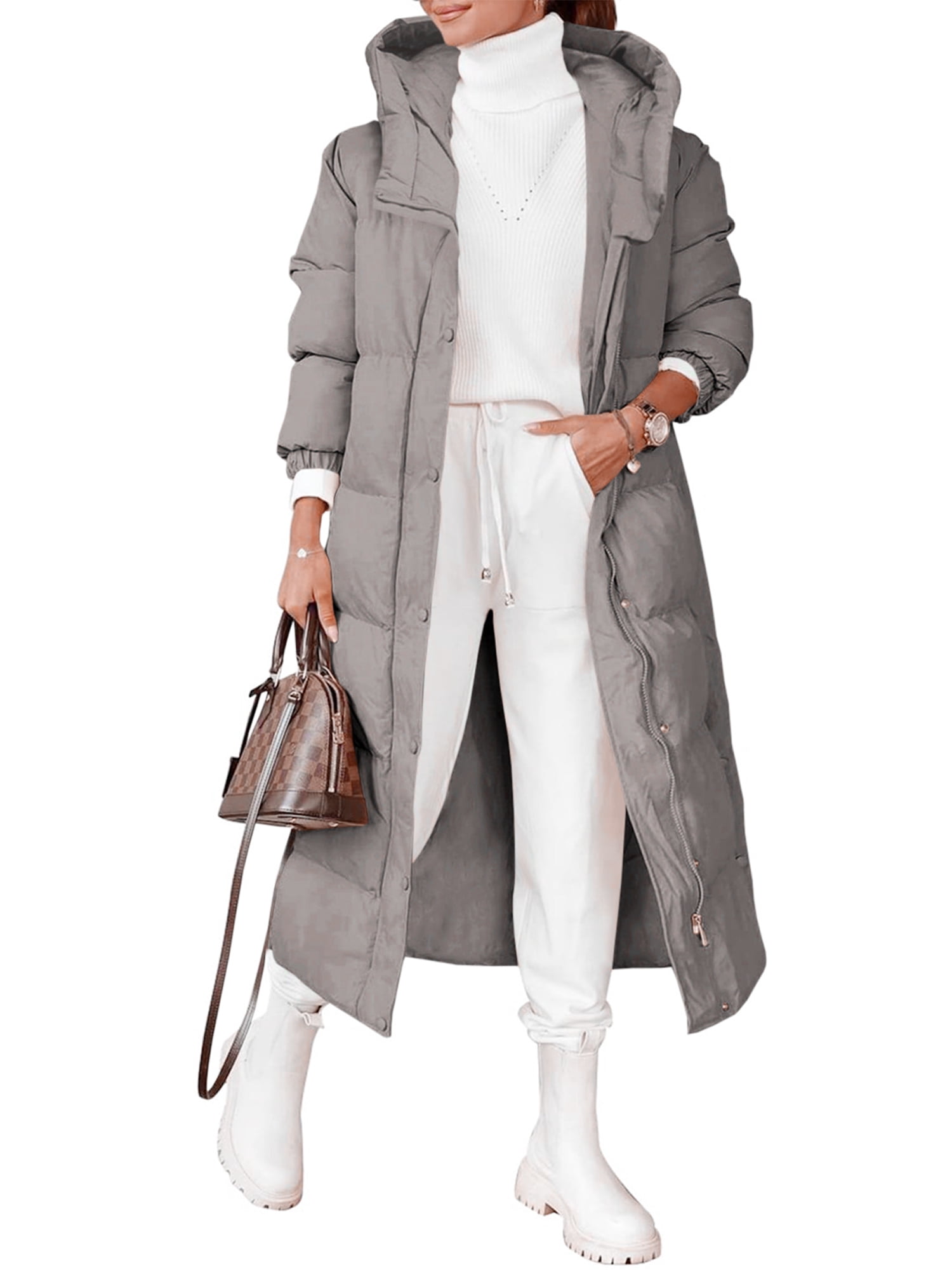Centuryx Women Long Winter Jacket Long Sleeve Hooded Warm Winter Coat Women s Size XL Gray