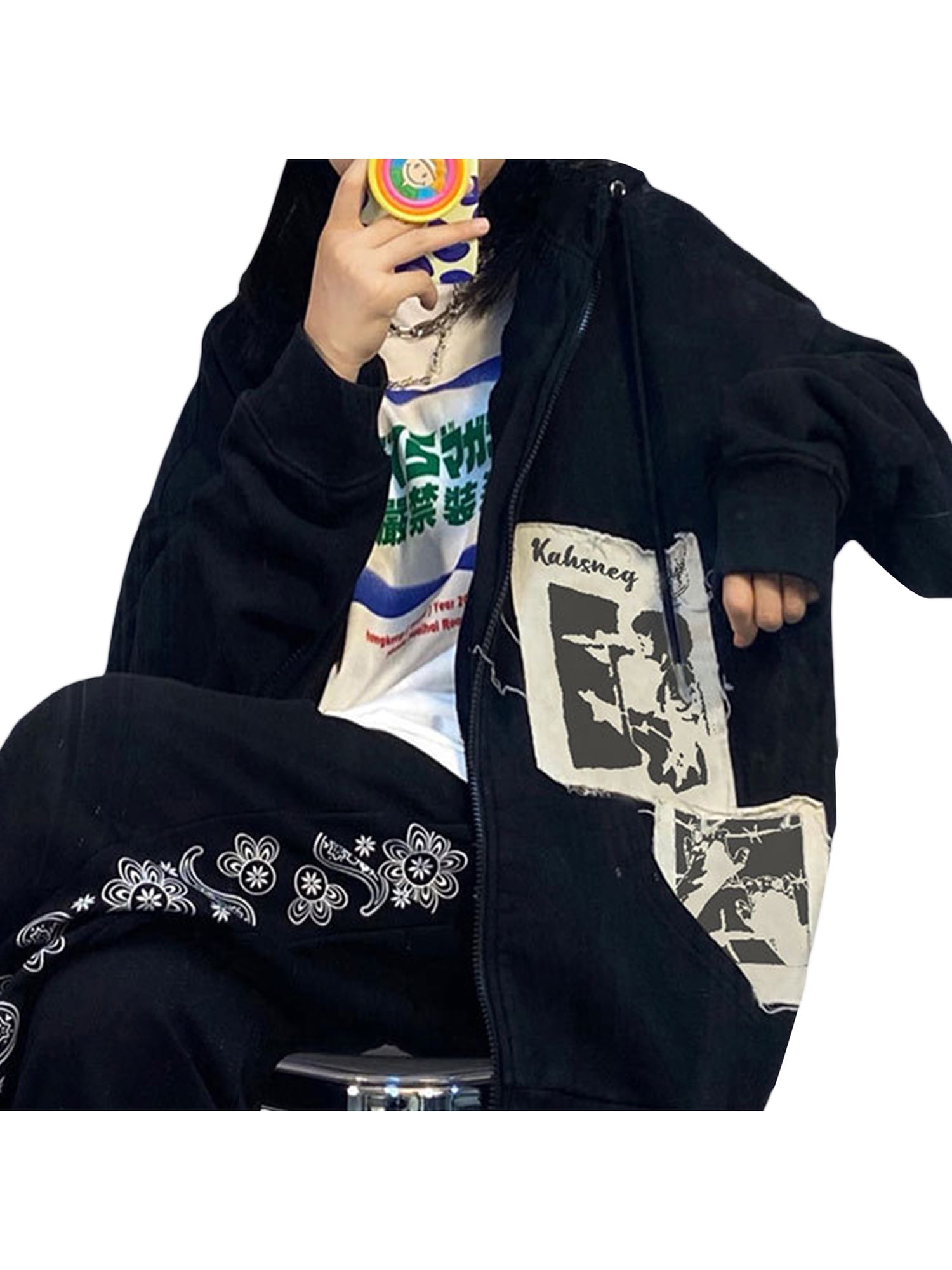High-End Vintage Men Denim Hooded Jacket Sweatshirts Streetwear Casual Y2k  Tops Loose Hip Hop Hoodies Harajuku Pullovers
