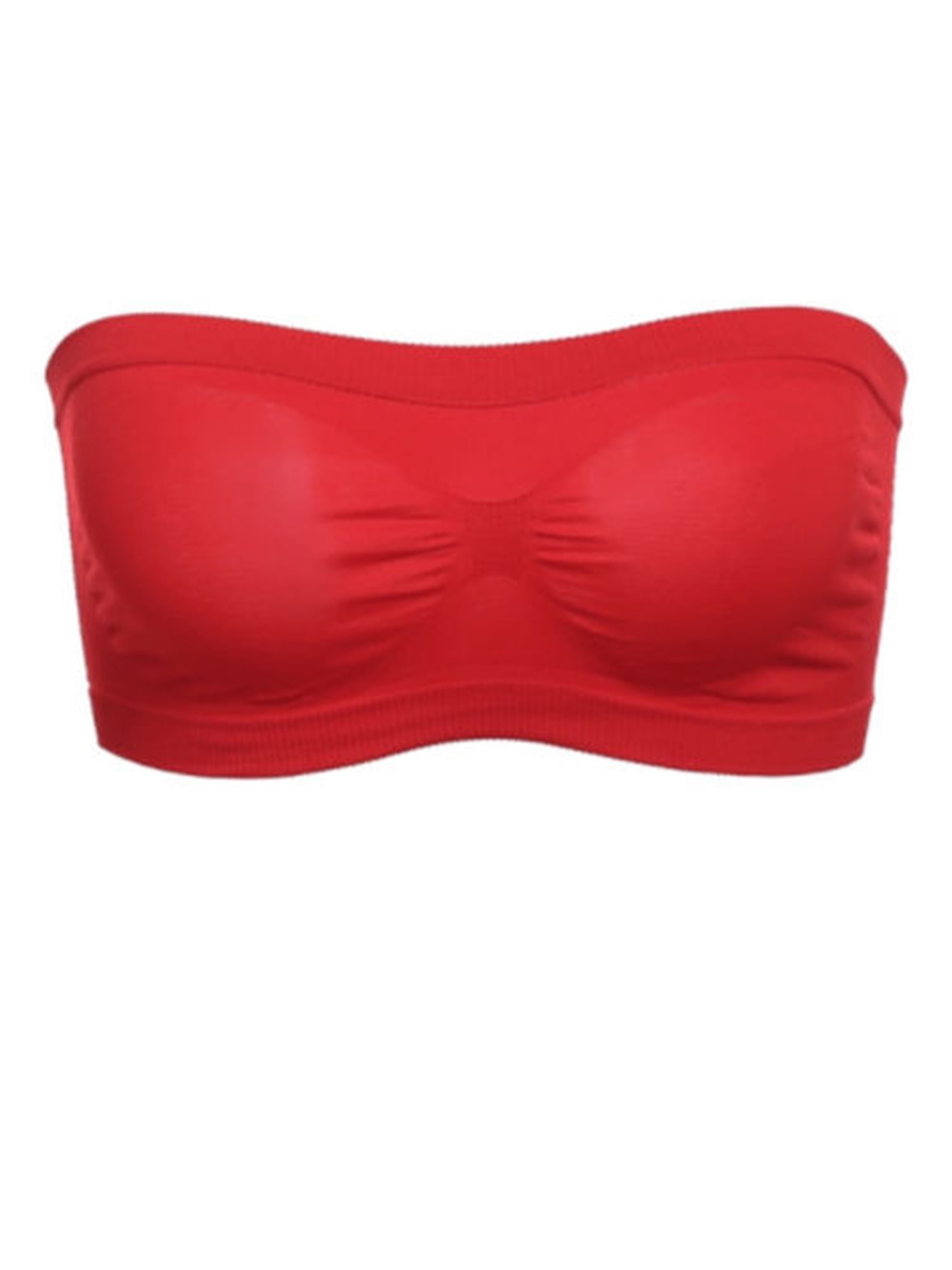 CenturyX Women Seamless Strapless Bra Bandeau Breathable Padded Boob Fits  Fashion Tube Top Solid color ports Bra Red ONE SIZE 