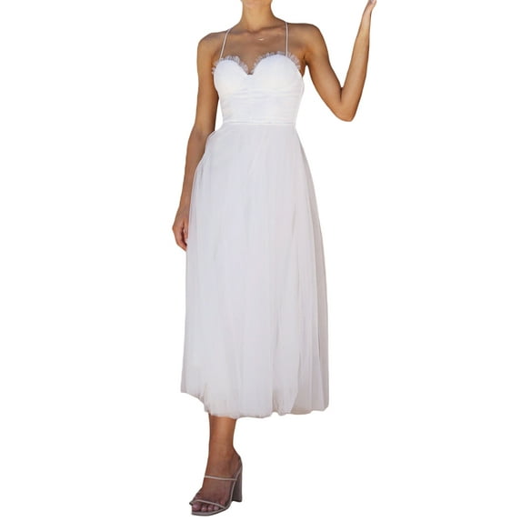 CenturyX Women Tulle Formal Evening Dress Solid Color Backless Corset Evening Gown for Cocktail Wedding Party Dress XL