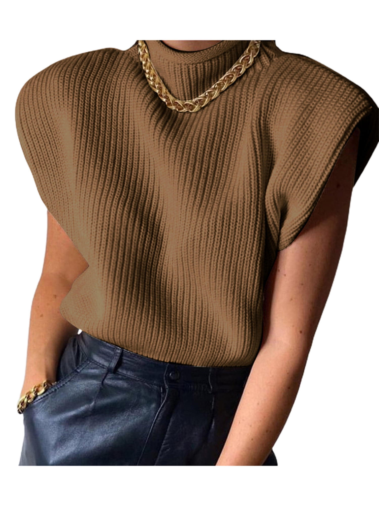 Shoulder pads leather vest, Brown vest for Womens - M289COC - Cuadra Shop