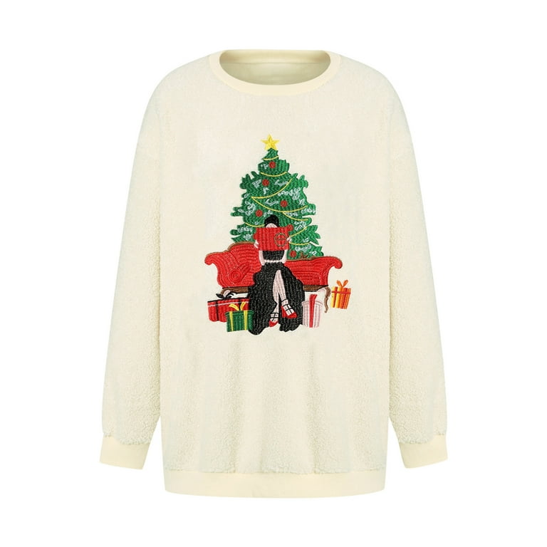 Winter Fleece Tunic Tops for Women Christmas Tree Graphic Sweatshirts  Winter Holiday Long Sleeve Pullover Sweaters at  Women’s Clothing  store