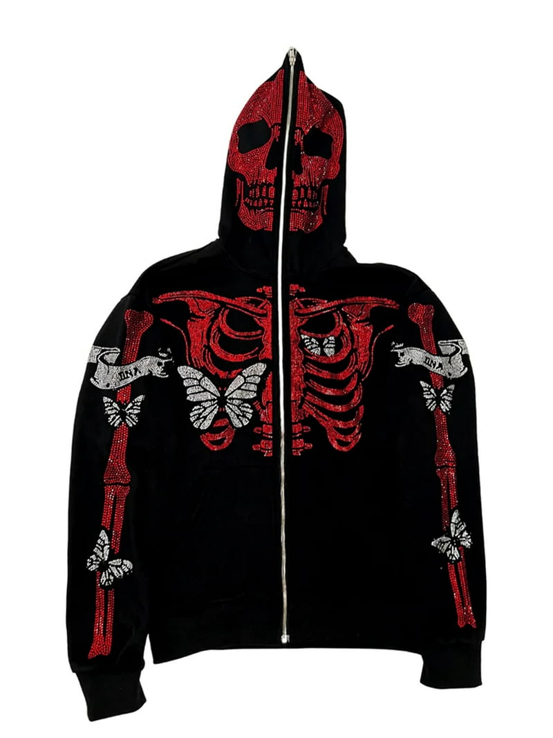 CenturyX Y2k Skeleton Full Zip Up Hoodies Over Face Women