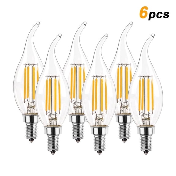 C35T LED Light Bulbs, 4W E12 110V Candelabra Light Bulbs Dimmable LED Light Bulbs 2700K Warm White 400LM Flame Light Bulbs Tip Vintage CA11 Candle Light Bulbs, 6 Pack