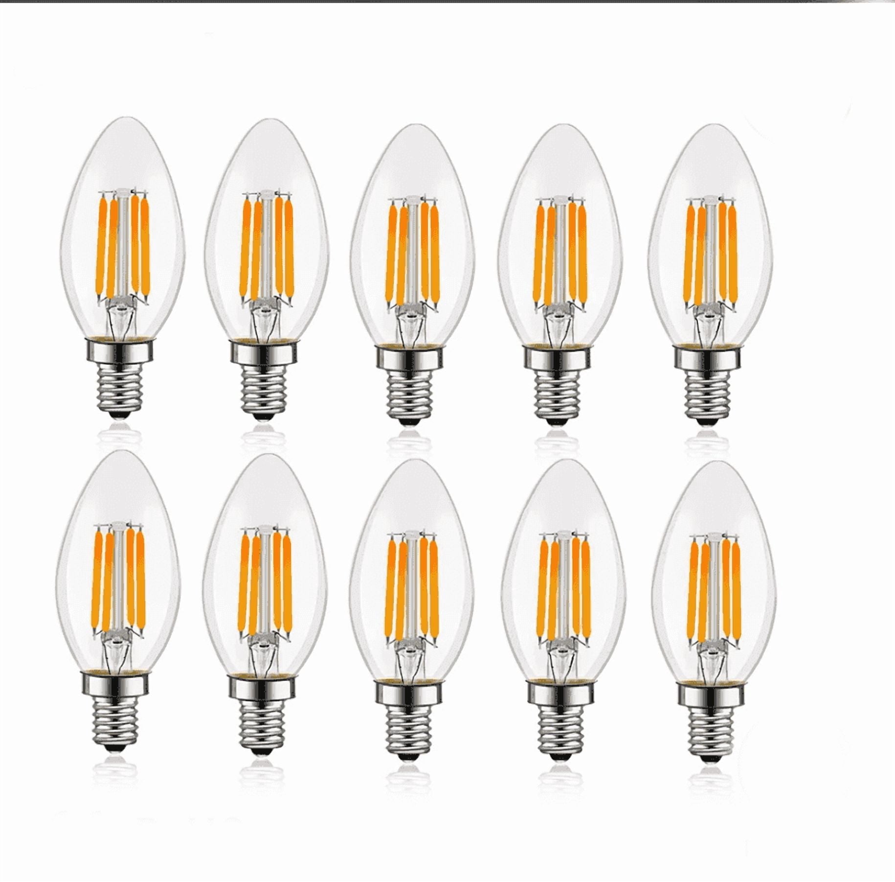 Centurylight E12 LED Candelabra Light Bulbs C35, 6W Equivalent 60W, Dimmable Candle Bulb, 2700K Warm White, C35 LED Filament Light Bulb Clear Glass, 10 Pack