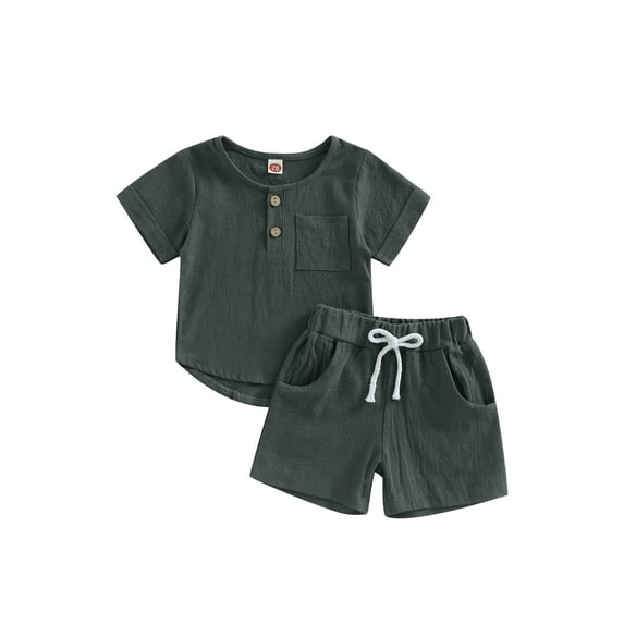 Cenuakty 2Pcs Baby Boy Summer Outfits, Short Sleeve Button Down Pocket Tops + Shorts Set Toddler Clothes