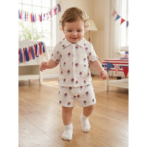Cenuakty 2Pcs Toddler Boy Outfit 4th of July Tops and Elastic Waist Shorts