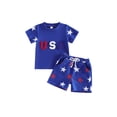 thumbnail image 1 of Cenuakty 2Pcs Toddler Boy Outfit Independence Day Short Sleeve Crew Neck Star Print Tops and Shorts Set, 1 of 9