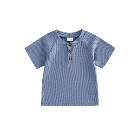 Cenuakty 3M-4T Baby Boy Summer T-Shirts Fashion Short Sleeve Round Neck Button Front Loose Tops for Kids