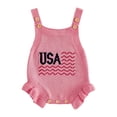 thumbnail image 1 of Cenuakty Baby 0-24M Girl 4th of July Romper Letter Wavy Stripe Embroidered Ruffled Trim Square Neck Sleeveless Newborn Jumpsuit, 1 of 9