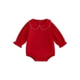 thumbnail image 1 of Cenuakty Baby 3M 6M 12M 18M Girl Romper Long Sleeve Doll Collar Solid Color Bodysuit Infant Fall Playsuit, 1 of 9