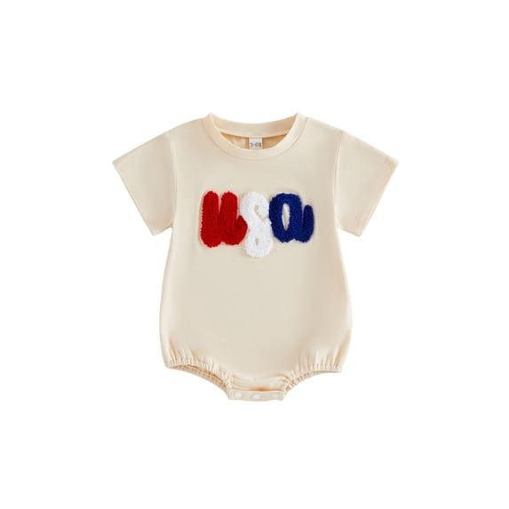 Cenuakty Baby 4th of July Romper Casual Summer Letter Embroidery Short Sleeve Newborn Jumpsuit for Boy Girls Cute Clothes