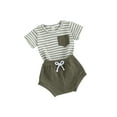 Cenuakty Baby Baby Summer Waffle Clothes Stripe Print Short Sleeve