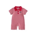 thumbnail image 1 of Cenuakty Baby Boy 4th of July Romper 0-18M  American Flag Embroidered Striped Short Sleeve Half Button-up Collared Bodysuit, 1 of 9