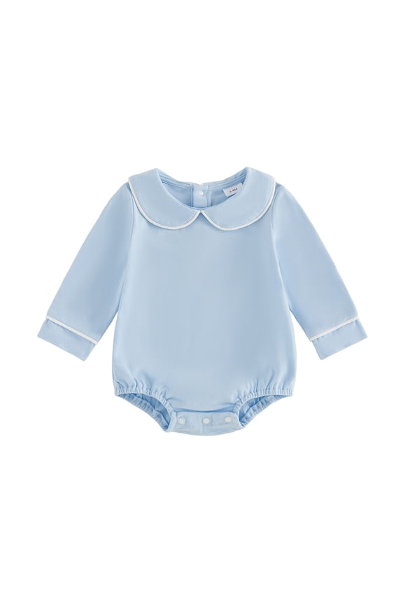 Baby Boy Bubble Romper 3M 6M 12M 18M Contrast Trim Doll Collar Long Sleeve Infant Bodysuits for Newborn Fall Clothes
