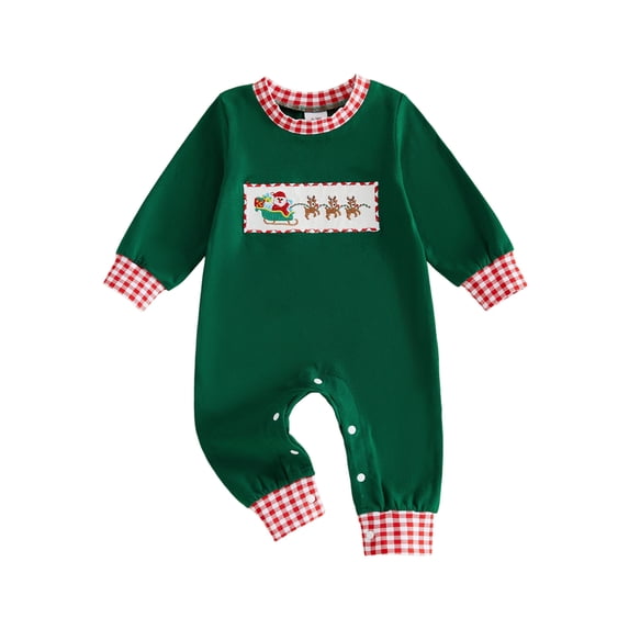 Cenuakty Baby Boy Christmas Romper Embroidery Long Sleeve Crew Neck Bodysuit