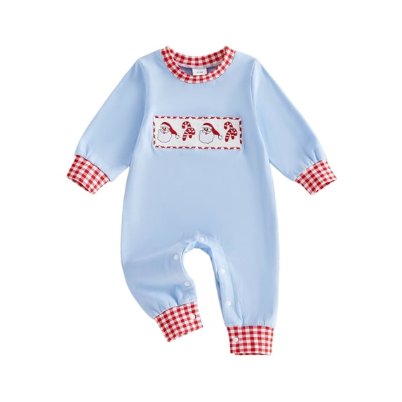 Cenuakty Baby Boy Christmas Romper Embroidery Long Sleeve Crew Neck Bodysuit