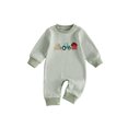 thumbnail image 1 of Cenuakty Baby Boy Fall Romper Waffle Stripe Print Embroidery Long Sleeve Jumpsuits, 1 of 9
