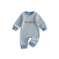 thumbnail image 1 of Cenuakty Baby Boy Fall Romper Waffle Stripe Print Embroidery Long Sleeve Jumpsuits, 1 of 8