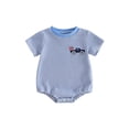 thumbnail image 1 of Cenuakty Baby Boy Romper, 0-18M Short Sleeve Crew Neck Stripes Embroidery Car Summer Bodysuit Clothes for 4th of July, 1 of 9