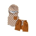 thumbnail image 1 of Cenuakty Baby Boy Summer Outfits Checkerboard Print Sleeveless Hoodie T-shirt and Stretch Casual Shorts Set, 1 of 8