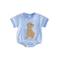 thumbnail image 1 of Cenuakty Baby Boy Summer Romper Loose Fit Casual Stylish Puppy Embroidered Plaid Crew Neck Short Sleeve Jumpsuit, 1 of 9