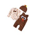 thumbnail image 1 of Cenuakty Baby Boy Thanksgiving Outfits Long Sleeve Print Romper Suspender Pants Hat, 1 of 9
