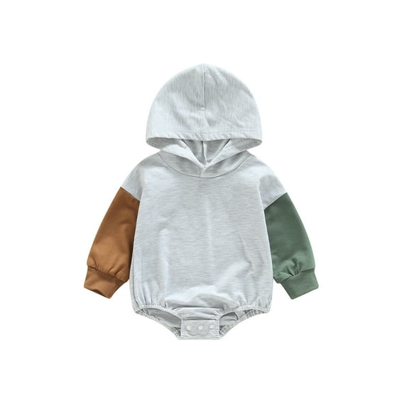 Cenuakty Baby Boys Girls Romper, Long Sleeve Hooded Contrast Color Bodysuit for Casual Daily