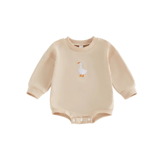 Cenuakty Baby Boys Girls Romper Long Sleeve Round Neck Goose Embroidery Bodysuit Newborn Fall Playsuit