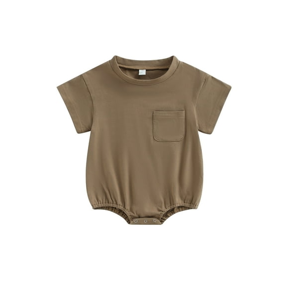 Cenuakty Baby Boys Girls Summer Romper Short Sleeve Round Neck Solid Color Chest Pocket Bodysuit Playsuit