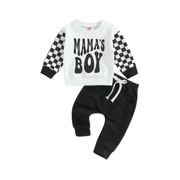 Cenuakty Baby Boys Outfits Toddler Letter Print Long Sleeve Round Neck Sweatshirt and Pants Set Newborn 2 Piece Suits