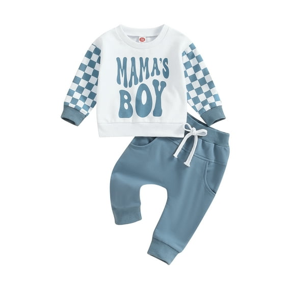 Cenuakty Baby Boys Outfits Toddler Letter Print Long Sleeve Round Neck Sweatshirt and Pants Set Newborn 2 Piece Suits