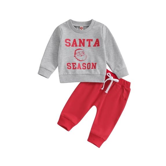 Cenuakty Baby Boys Pants Set, Long Sleeve Crew Neck Letters Santa Claus Print Sweatshirt with Elastic Waist Sweatpants Christmas Clothes