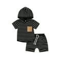 thumbnail image 1 of Cenuakty Baby Boys Summer Outfits Stripes Short Sleeve Hooded Sweatshirt and Casual Elastic Drawstring Shorts Set, 1 of 8