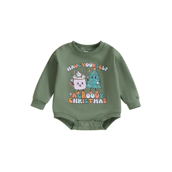 Cenuakty Baby Christmas Romper Long Sleeve Crew Neck Cartoon Letter Bodysuit Newborn Winter Playsuit