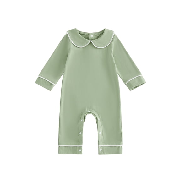 Cenuakty Baby Fall Romper White Trim Long Sleeve Doll Collar Full Length Jumpsuit for Infant Boys and Girls