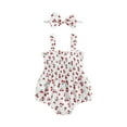thumbnail image 1 of Cenuakty Baby Girl 2Pcs Summer Outfits, Sleeveless Cherry/Carrot/Tree Print Romper with Headband, 1 of 9