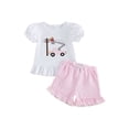 thumbnail image 1 of Cenuakty Baby Girl 6M 12M 18M 24M 2T 3T 4T Summer Outfits Short Sleeve Lineworker Embroidery Tops and Shorts Set Toddler Clothes, 1 of 9