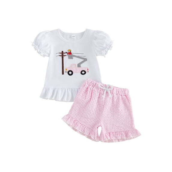 Cenuakty Baby Girl 6M 12M 18M 24M 2T 3T 4T Summer Outfits Short Sleeve Lineworker Embroidery Tops and Shorts Set Toddler Clothes
